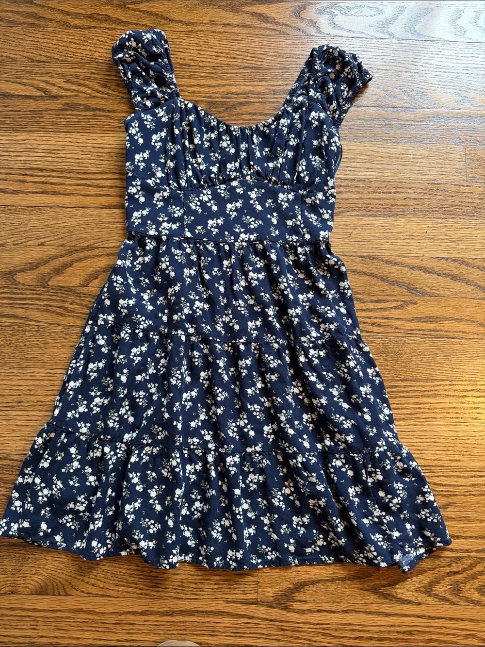 Hollister Navy and Cream Floral Tiered Sundress